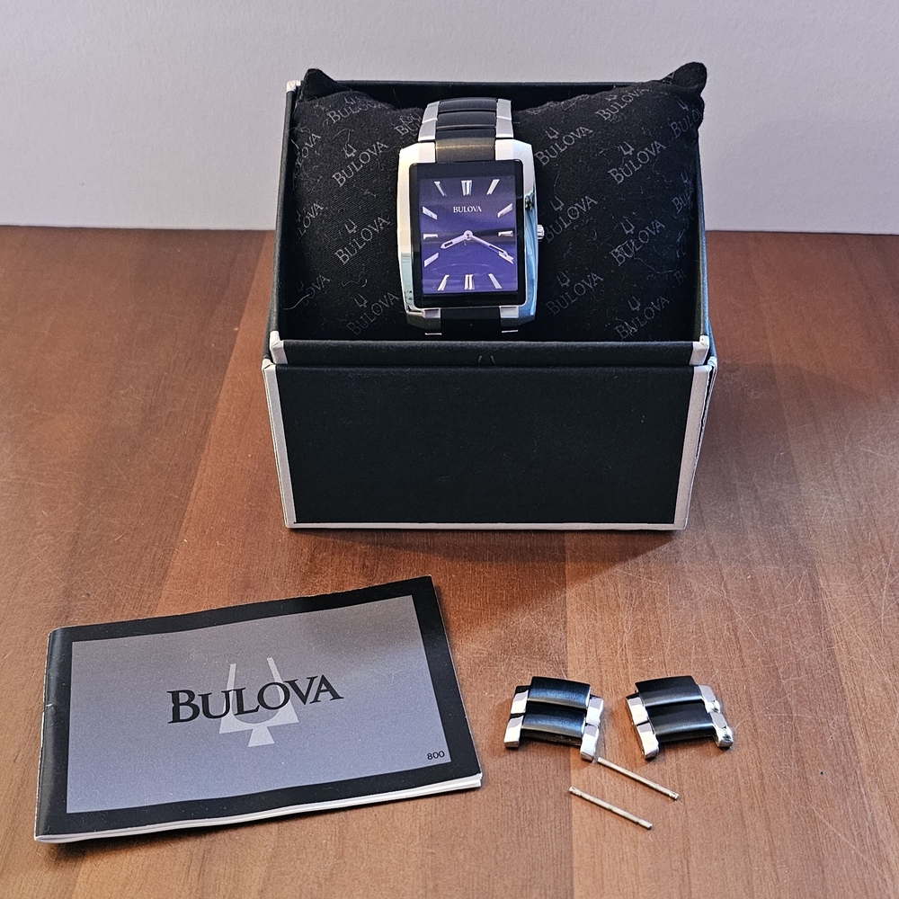 Bulova Men's Black and Silver Watch